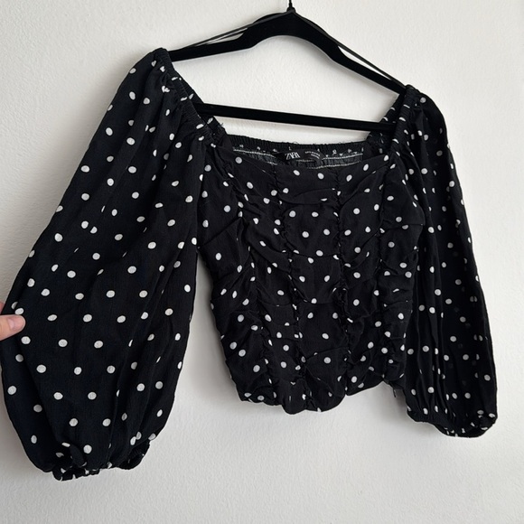 ZARA balloon sleeve black and white polka dot corset crop top size Small - Picture 13 of 14